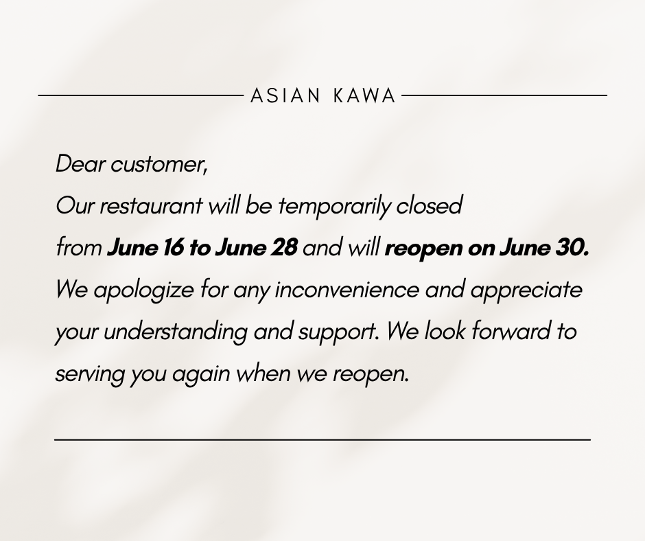 Notice of Special Operating Hours